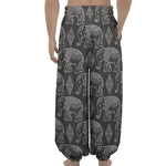 White And Grey Indian Elephant Print Lantern Pants