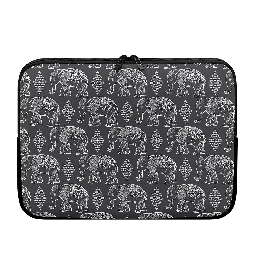 White And Grey Indian Elephant Print Laptop Sleeve