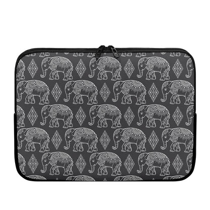White And Grey Indian Elephant Print Laptop Sleeve