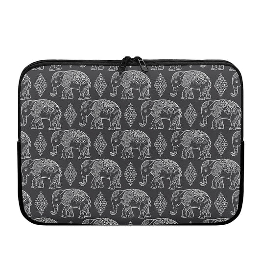 White And Grey Indian Elephant Print Laptop Sleeve