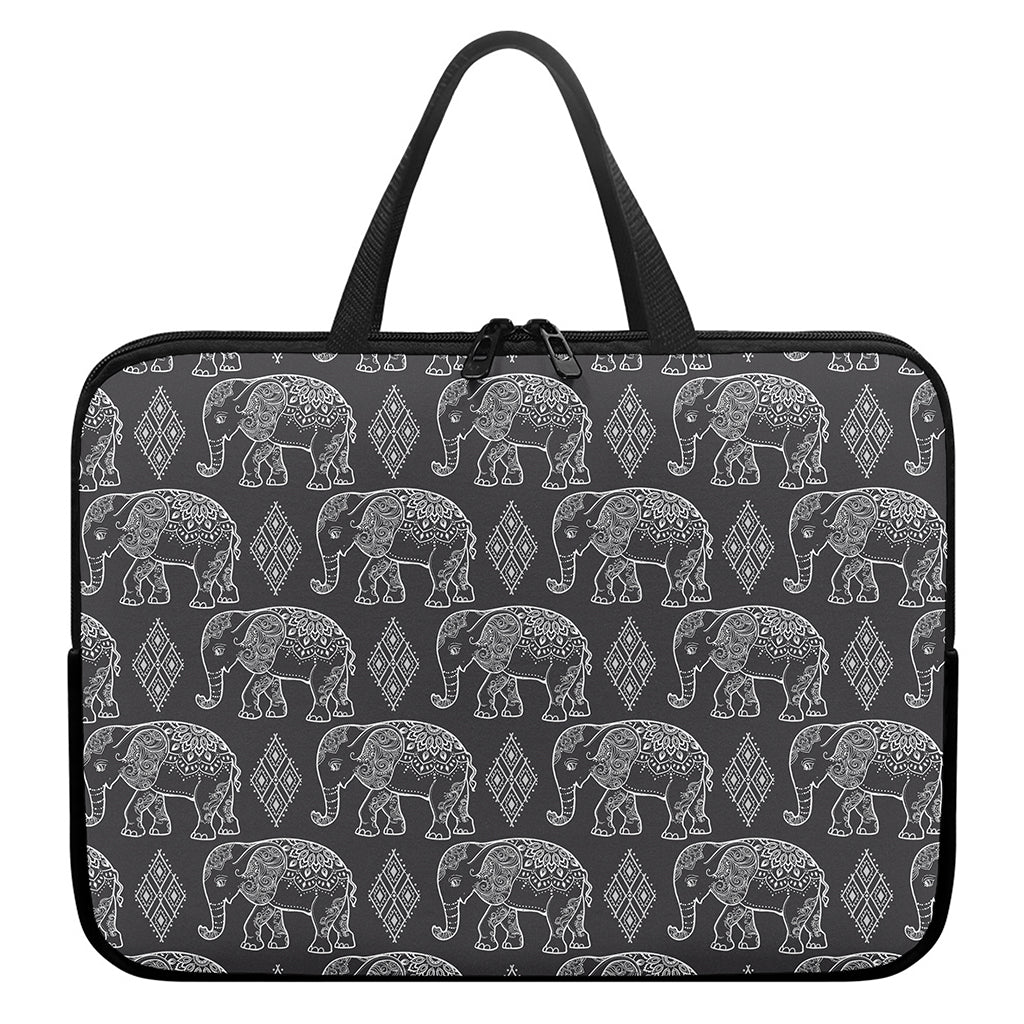 White And Grey Indian Elephant Print Laptop Sleeve With Handle