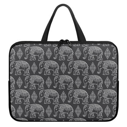 White And Grey Indian Elephant Print Laptop Sleeve With Handle