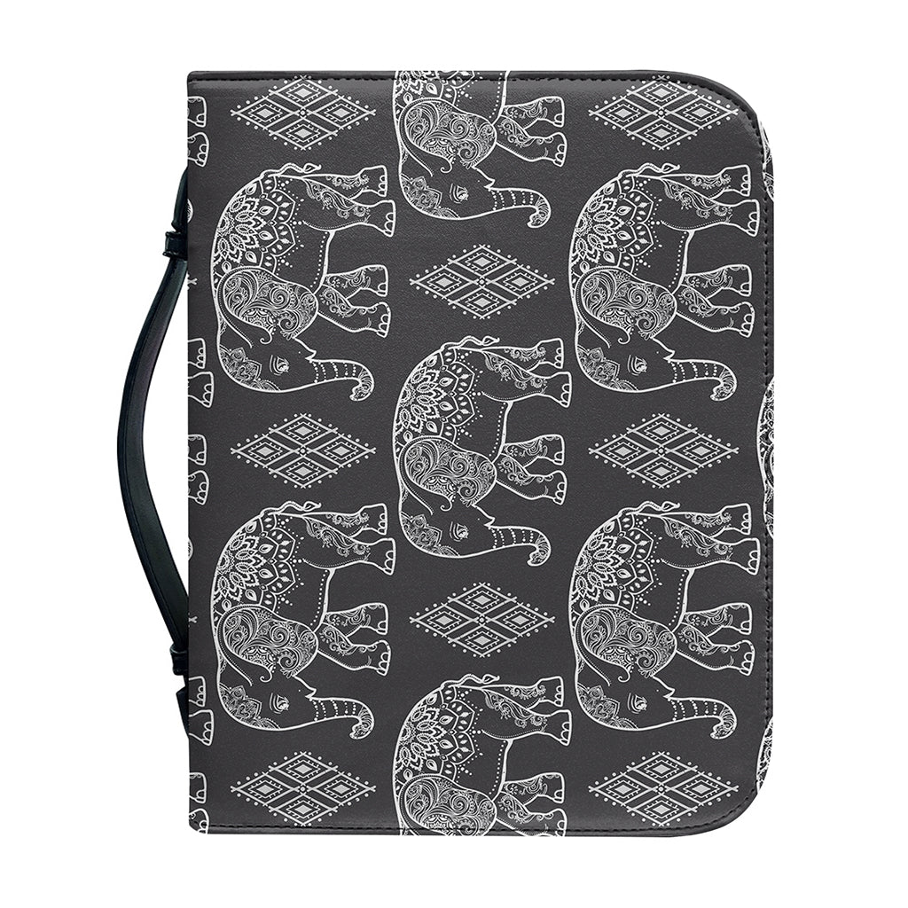 White And Grey Indian Elephant Print Leather Bible Cover