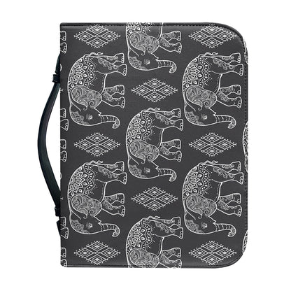 White And Grey Indian Elephant Print Leather Bible Cover