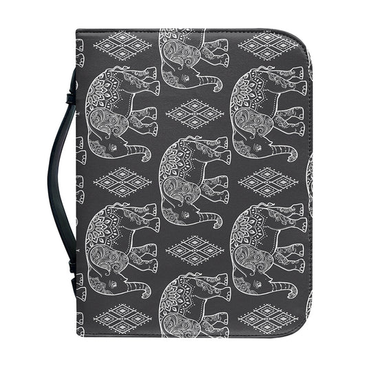 White And Grey Indian Elephant Print Leather Bible Cover