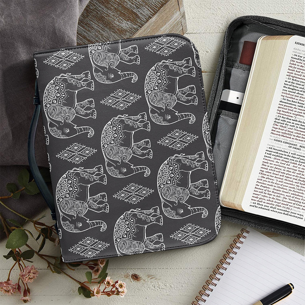 White And Grey Indian Elephant Print Leather Bible Cover