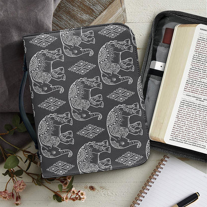 White And Grey Indian Elephant Print Leather Bible Cover