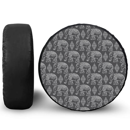 White And Grey Indian Elephant Print Leather Spare Tire Cover