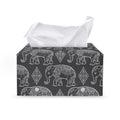 White And Grey Indian Elephant Print Leather Tissue Box Cover