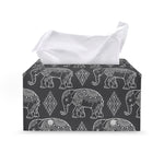 White And Grey Indian Elephant Print Leather Tissue Box Cover