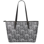 White And Grey Indian Elephant Print Leather Tote Bag