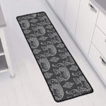 White And Grey Indian Elephant Print Long Kitchen Mat