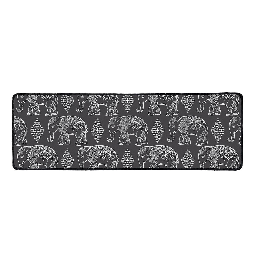 White And Grey Indian Elephant Print Long Kitchen Mat