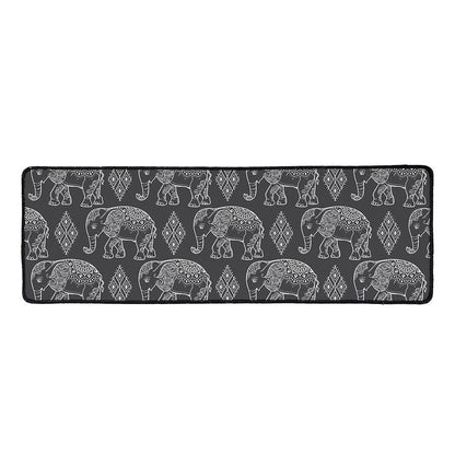 White And Grey Indian Elephant Print Long Kitchen Mat