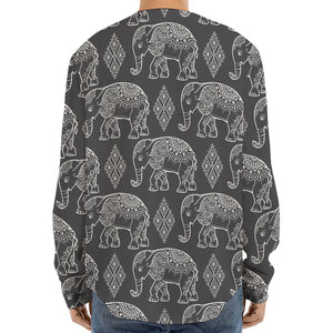 White And Grey Indian Elephant Print Long Sleeve Baseball Jersey