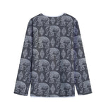 White And Grey Indian Elephant Print Long Sleeve Short Coat