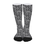 White And Grey Indian Elephant Print Long Socks