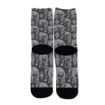 White And Grey Indian Elephant Print Long Socks