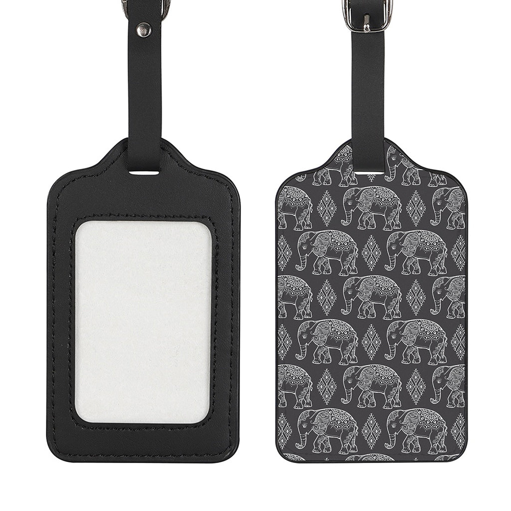 White And Grey Indian Elephant Print Luggage Tag