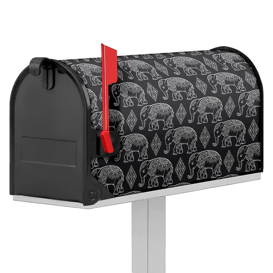 White And Grey Indian Elephant Print Mailbox Cover