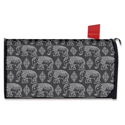 White And Grey Indian Elephant Print Mailbox Cover