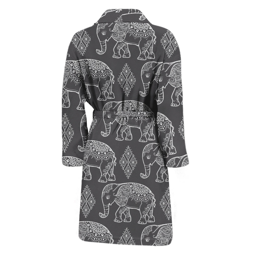 White And Grey Indian Elephant Print Men's Bathrobe