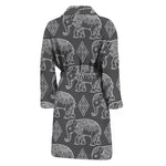 White And Grey Indian Elephant Print Men's Bathrobe