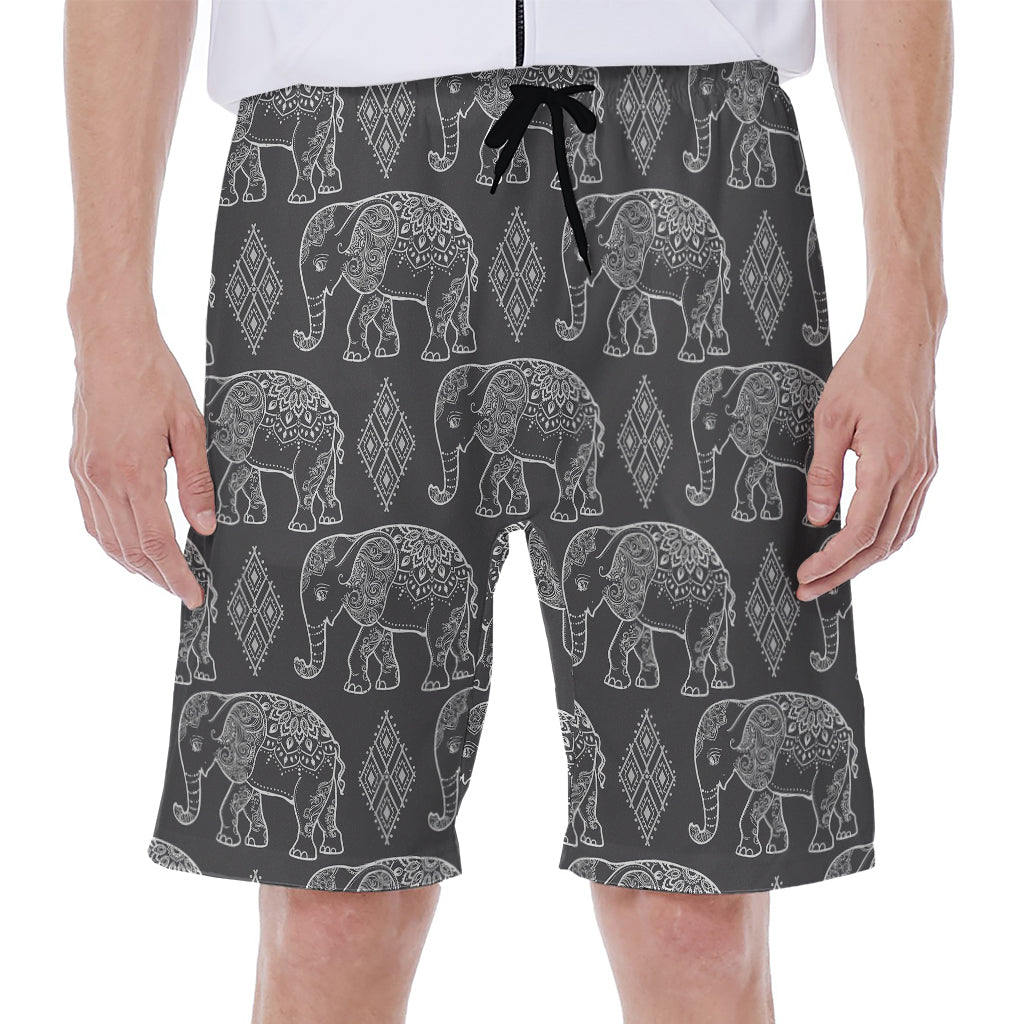 White And Grey Indian Elephant Print Men's Beach Shorts