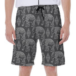 White And Grey Indian Elephant Print Men's Beach Shorts