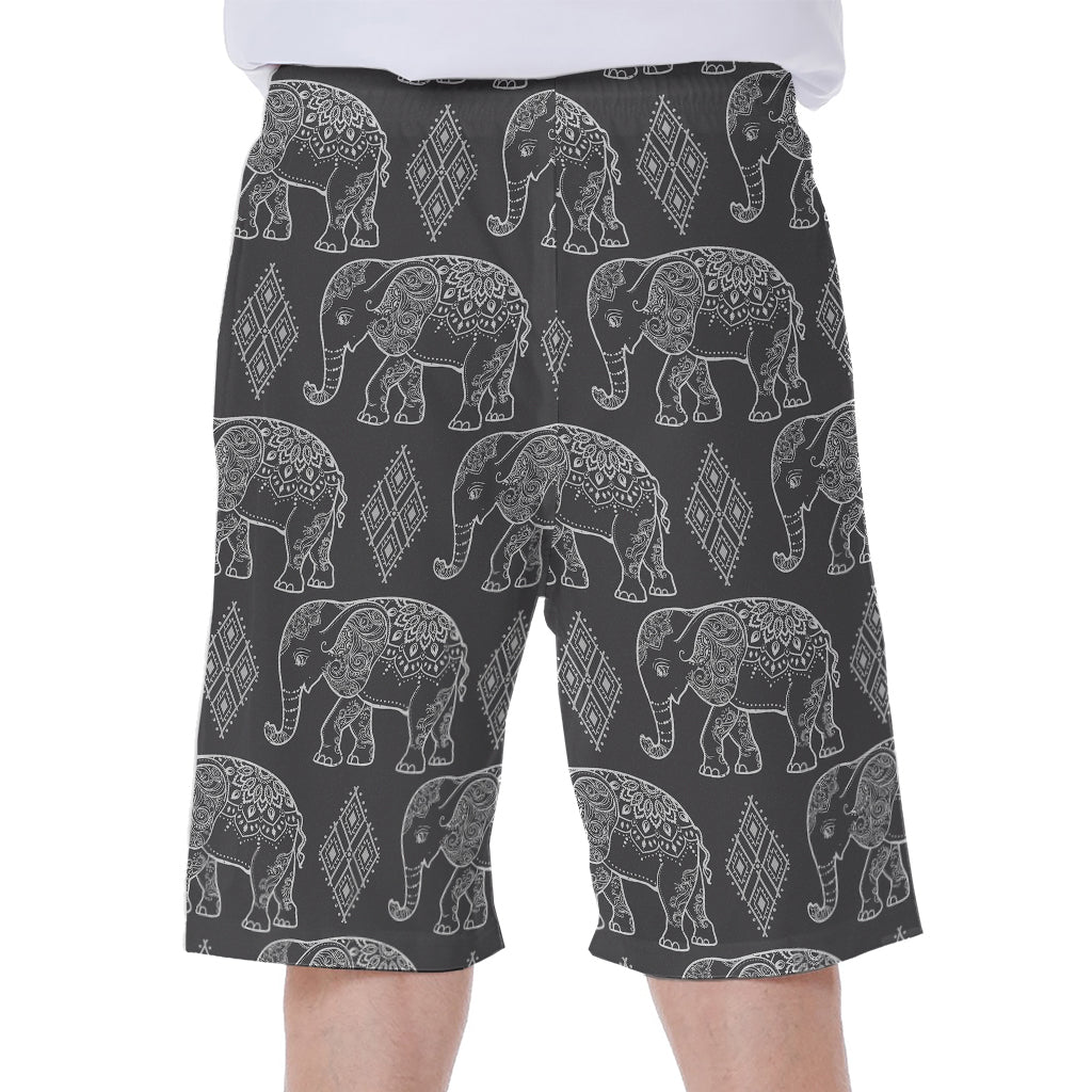 White And Grey Indian Elephant Print Men's Beach Shorts