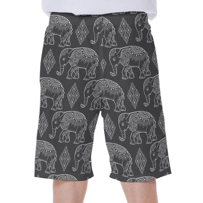 White And Grey Indian Elephant Print Men's Beach Shorts