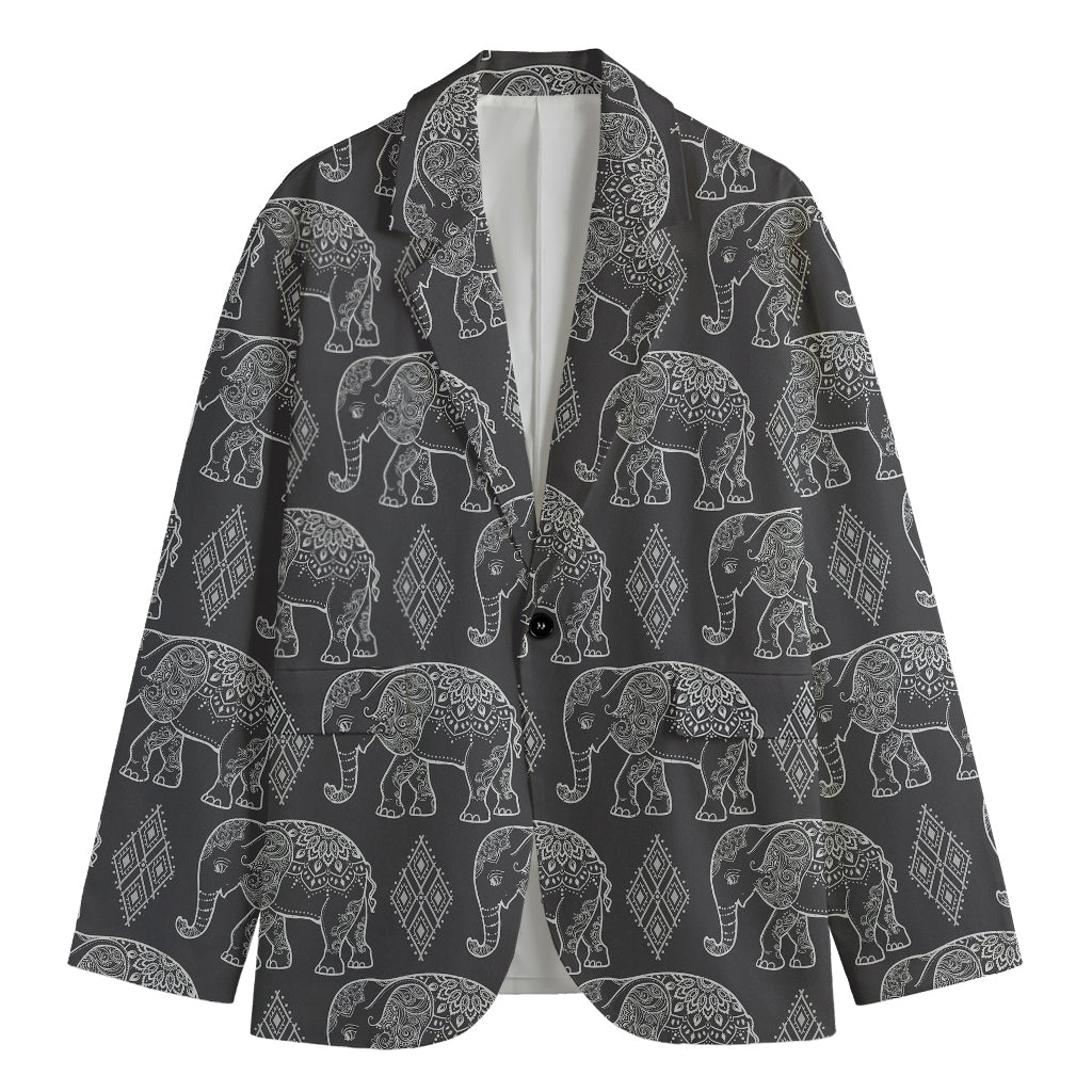 White And Grey Indian Elephant Print Men's Blazer