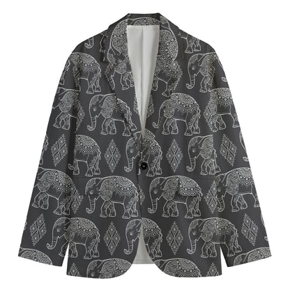 White And Grey Indian Elephant Print Men's Blazer