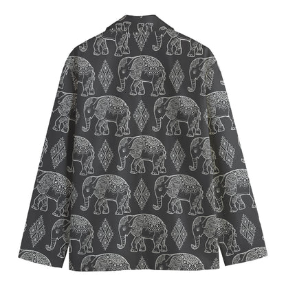 White And Grey Indian Elephant Print Men's Blazer