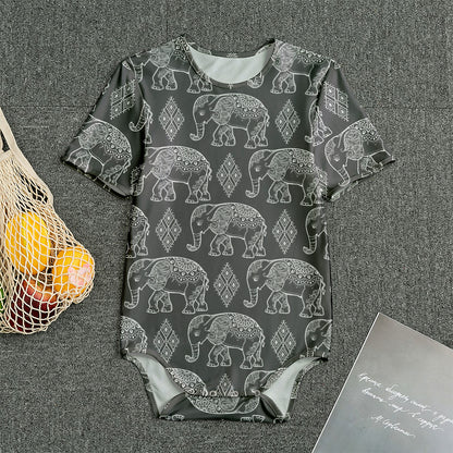 White And Grey Indian Elephant Print Men's Bodysuit