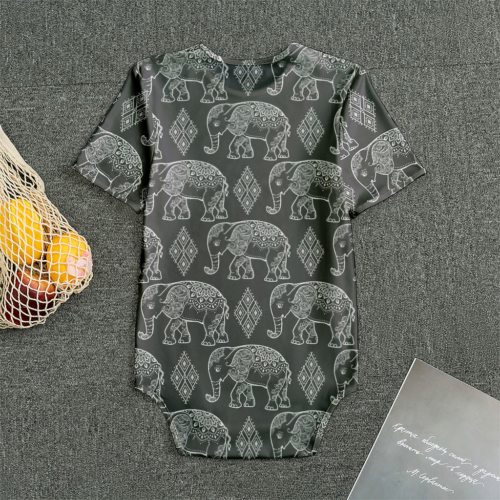 White And Grey Indian Elephant Print Men's Bodysuit