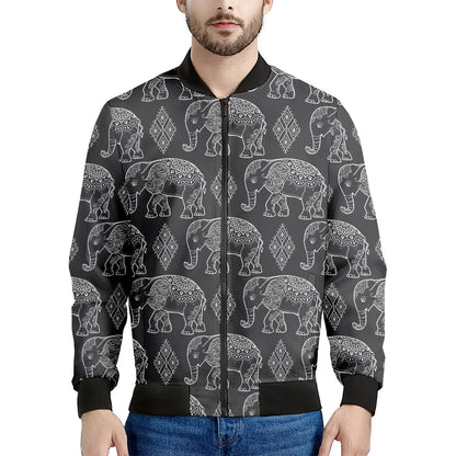 White And Grey Indian Elephant Print Men's Bomber Jacket