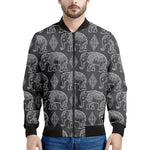 White And Grey Indian Elephant Print Men's Bomber Jacket