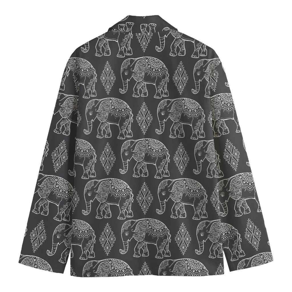 White And Grey Indian Elephant Print Men's Cotton Blazer