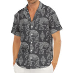White And Grey Indian Elephant Print Men's Deep V-Neck Shirt