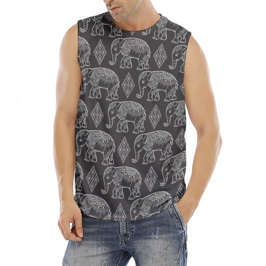 White And Grey Indian Elephant Print Men's Fitness Tank Top