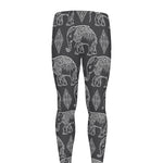 White And Grey Indian Elephant Print Men's leggings