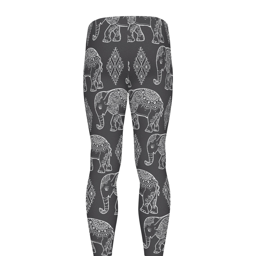 White And Grey Indian Elephant Print Men's leggings