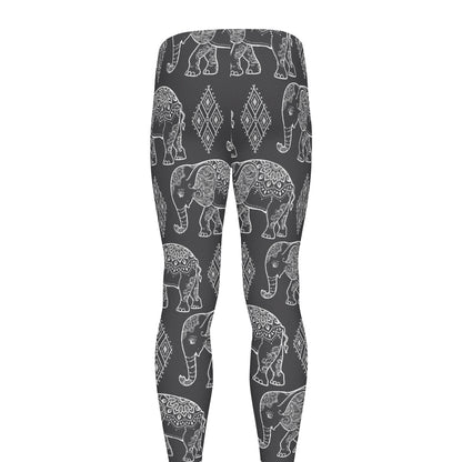 White And Grey Indian Elephant Print Men's leggings