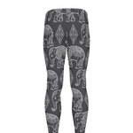 White And Grey Indian Elephant Print Men's leggings