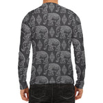 White And Grey Indian Elephant Print Men's Long Sleeve Rash Guard