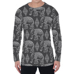 White And Grey Indian Elephant Print Men's Long Sleeve T-Shirt