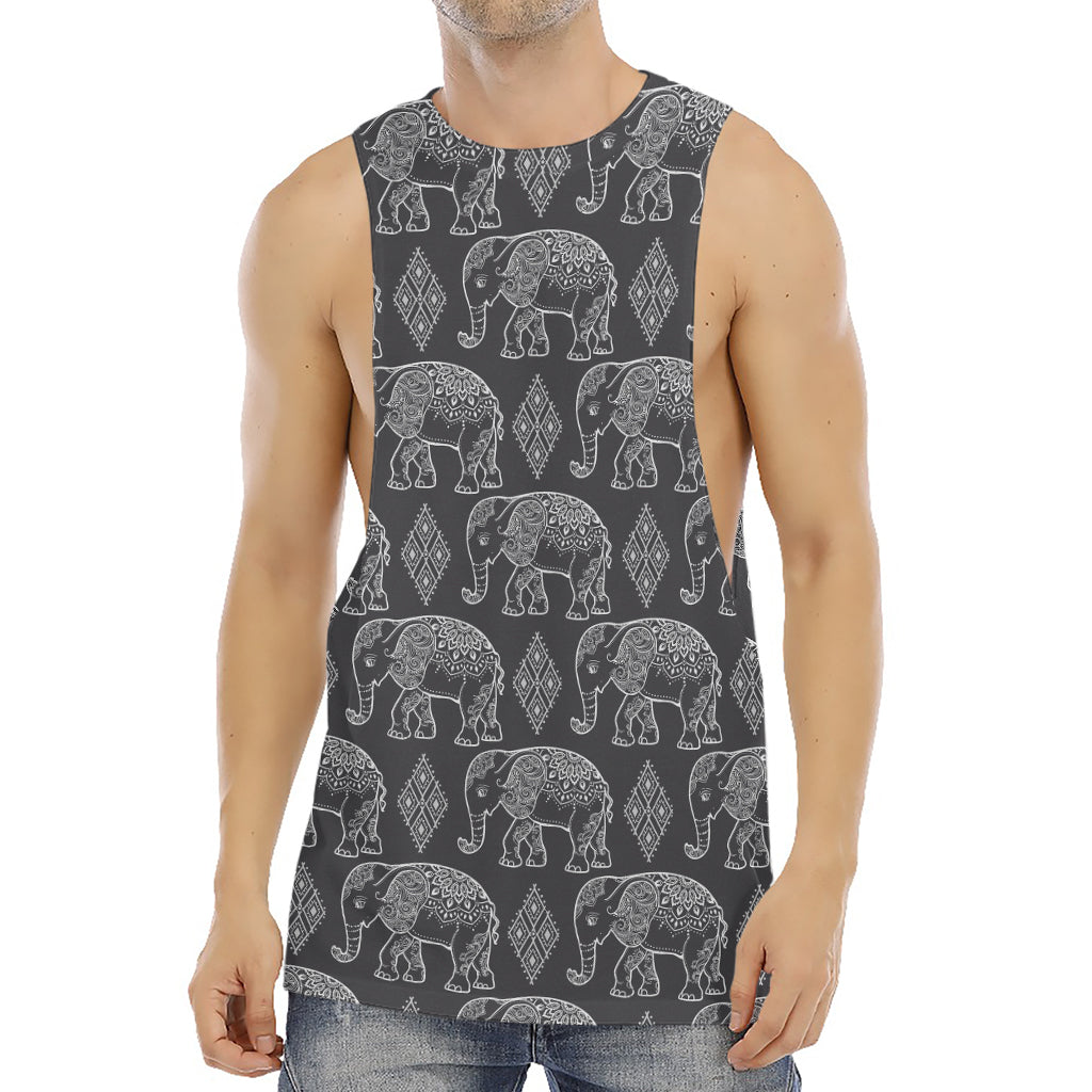 White And Grey Indian Elephant Print Men's Muscle Tank Top