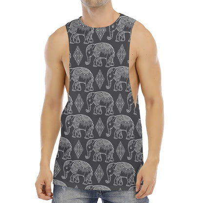 White And Grey Indian Elephant Print Men's Muscle Tank Top