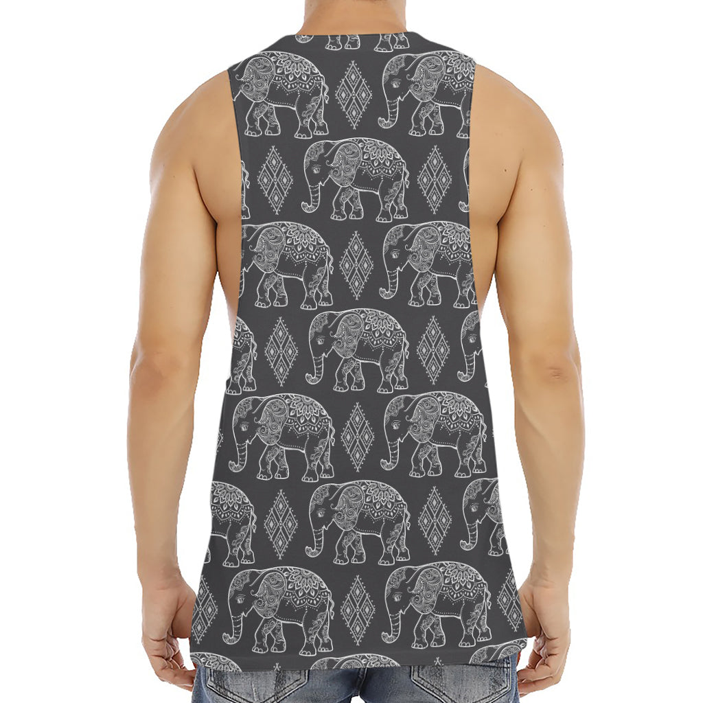 White And Grey Indian Elephant Print Men's Muscle Tank Top